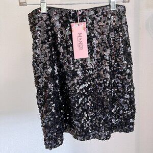 MANER Women's Sequin Skirt Sparkle Stretchy Bodycon Mini Skirts Night Out Party